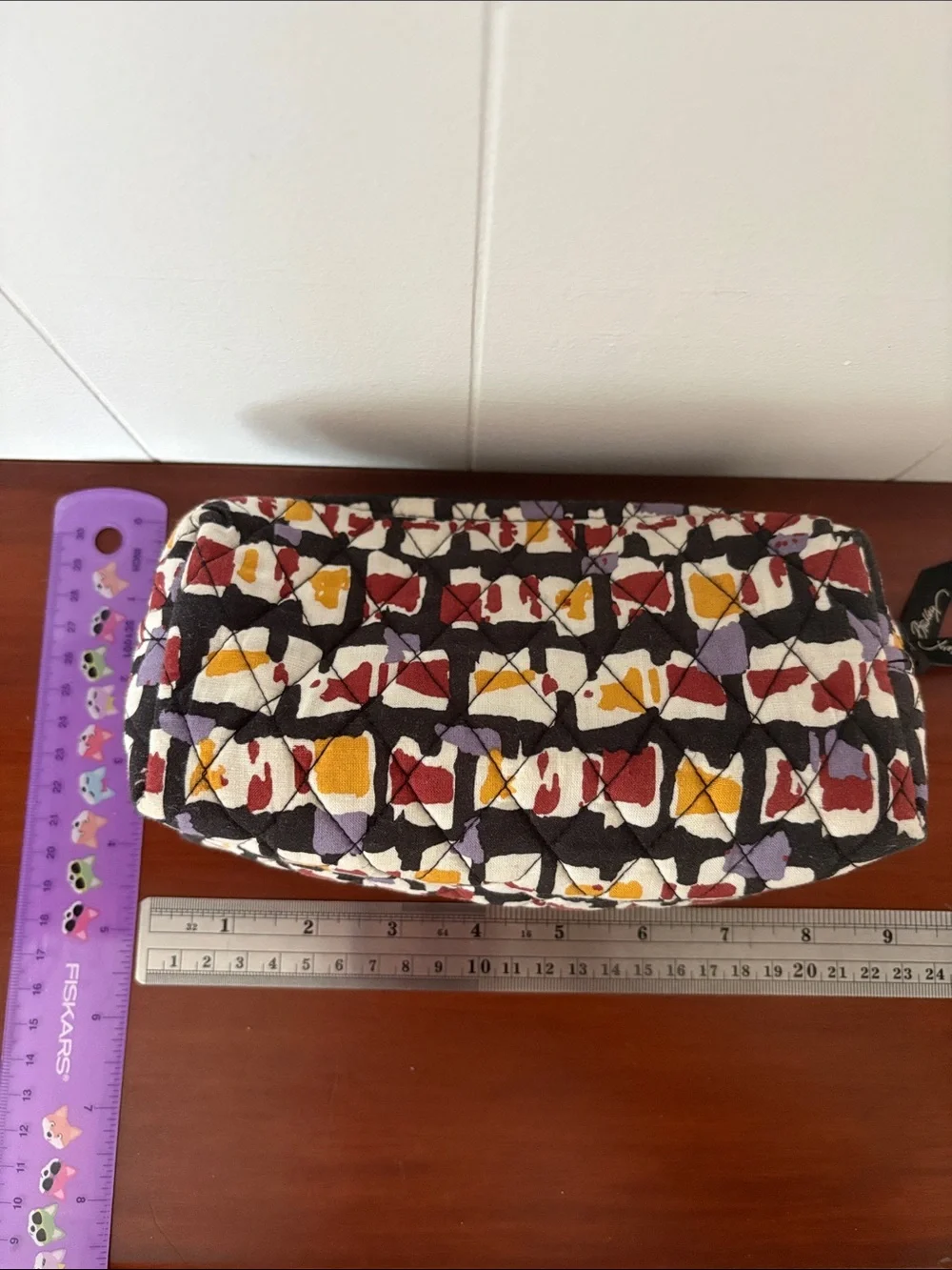 Vera Bradley Zip Cosmetic Case Plastic Lined Geometric Yellow Red Black Purple
